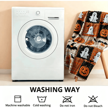 🎃🔥Halloween Pumpkin & Bat Flannel Throw Blanket, Soft Lightweight Cozy Blanket for Sofa & Bed
