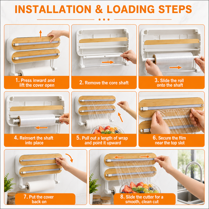 🚚 📦4-in-1 Magnetic Kitchen Wrap Dispenser with Cutters