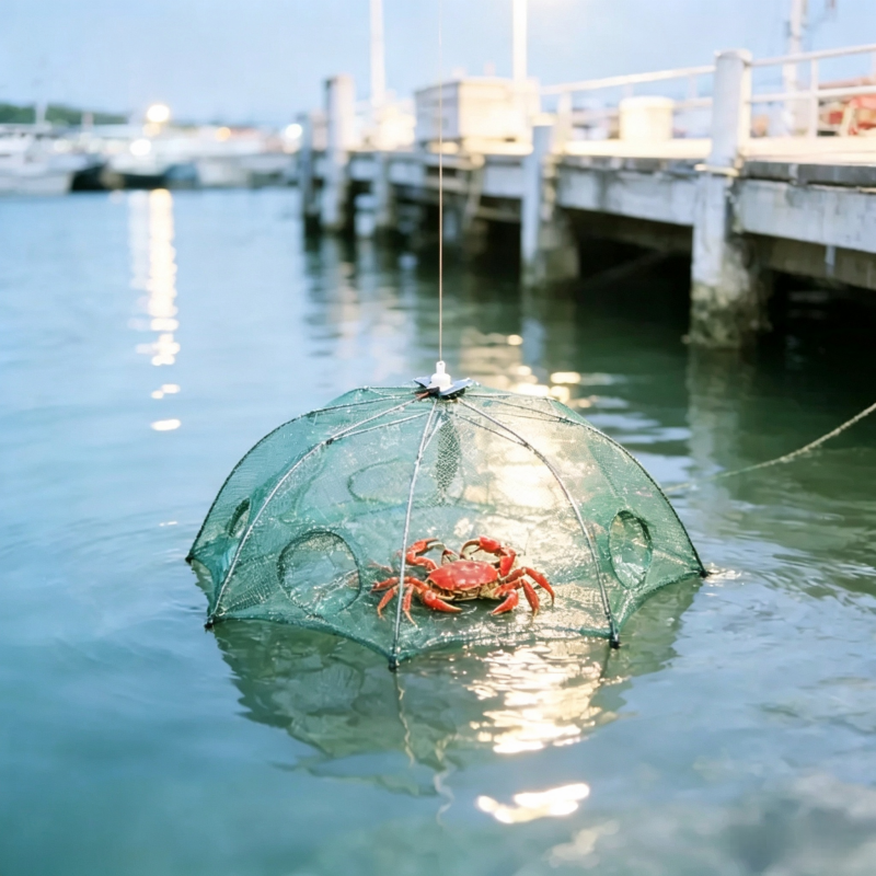 Foldable 6-Hole Entry Fishing Bait Trap Crab Net Cage