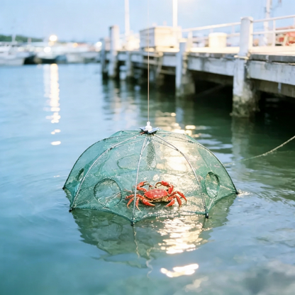 Foldable 6-Hole Entry Fishing Bait Trap Crab Net Cage