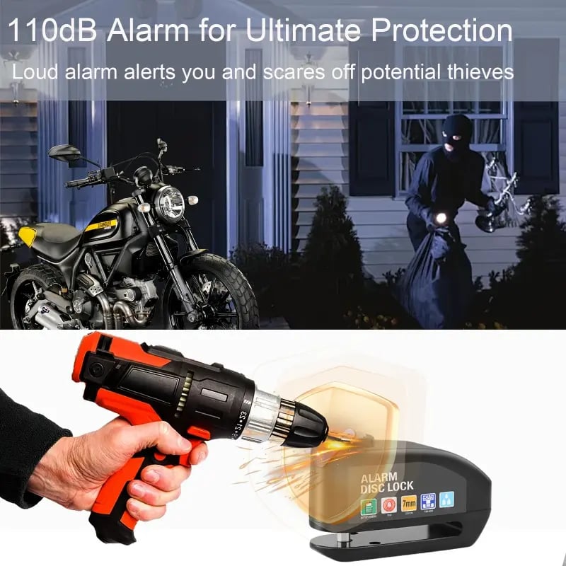 🛡️ Heavy-Duty Security: 110dB Intelligent Alarm Disc Lock