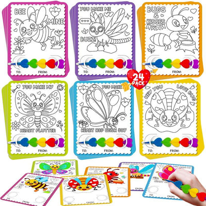 🎨❤️Valentine’s Day Stacking Heart Crayons & Coloring Cards – 🖍️🎁24‑Pack Classroom Exchange Set