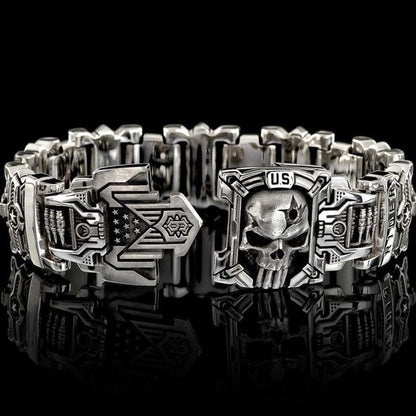 🔥Last 4 hours Sale: Save 50% -Armed Forces Destiny Struggle Skull Interlock Silver Bracelet