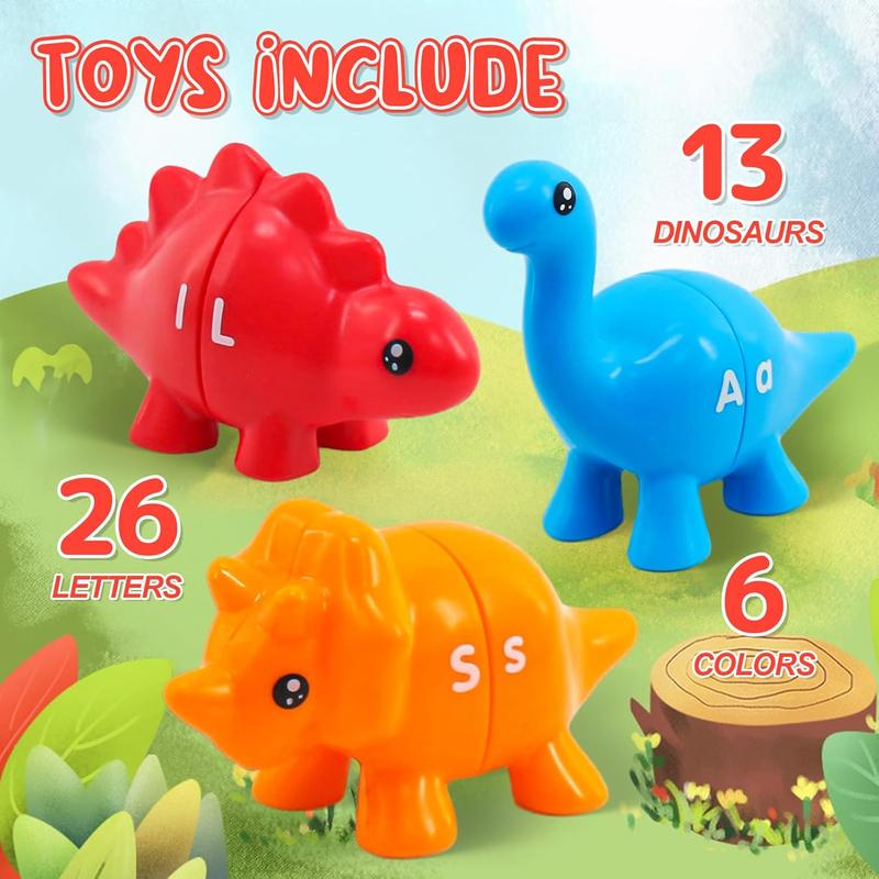 🦕 13 Colorful Dinosaurs · 26 Uppercase & Lowercase Letters Set for Toddlers
