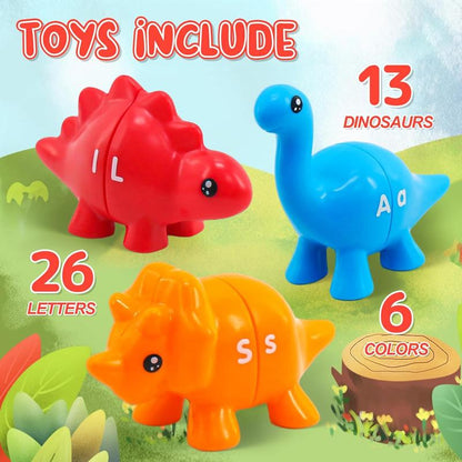 🦕 13 Colorful Dinosaurs · 26 Uppercase & Lowercase Letters Set for Toddlers