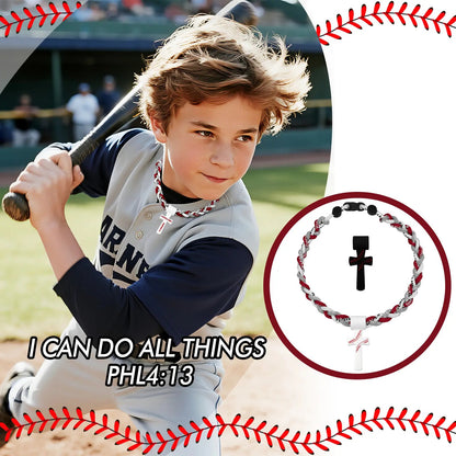 ✝️Triple-Rope Tornado Baseball Necklace – Cross Charm Pendant with "I CAN DO ALL THINGS PHL4:13"⚾