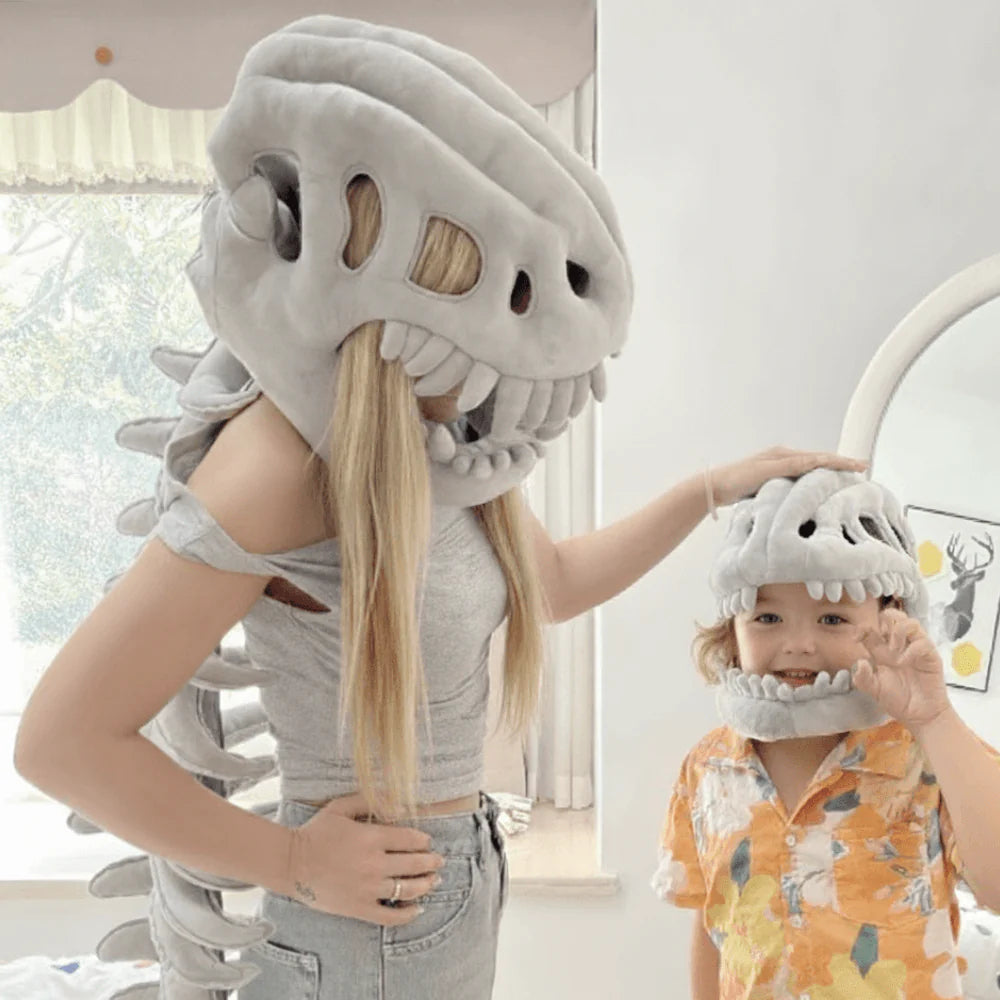 Dinosaur Skeleton Costume — Movable Jaw & Plush Tail (Ages 3-10)