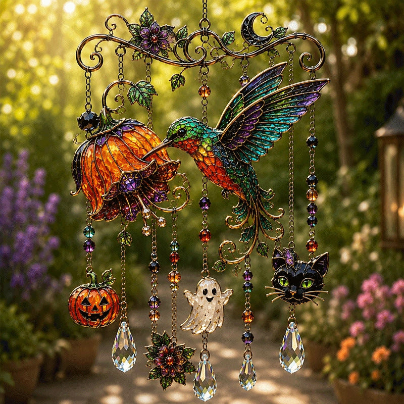 🎃 Halloween Stained Glass Wind Chime | Spooky Season Suncatcher Hanging Decor🔔