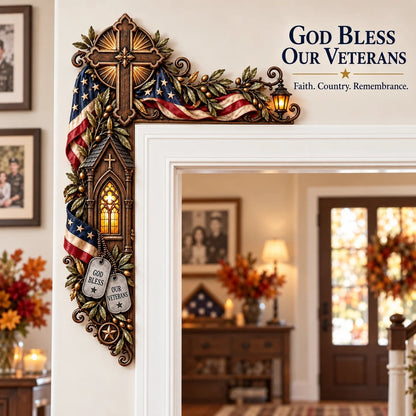 ❤️‍🔥Patriotic American Flag & Cross& Veteran Door Frame Corner Decor