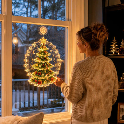 🏅 2026 Best Seller ✨🎄Lighted Christmas Window Decoration with Suction Cup | Warm LED Window Light with Double-Layer Design & Multiple Festive Styles ✨