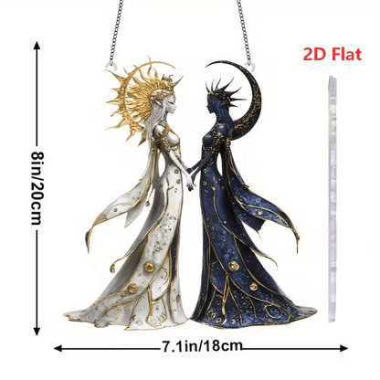 🌞🌙Celestial Balance Ornament – Sun & Moon Goddess Design