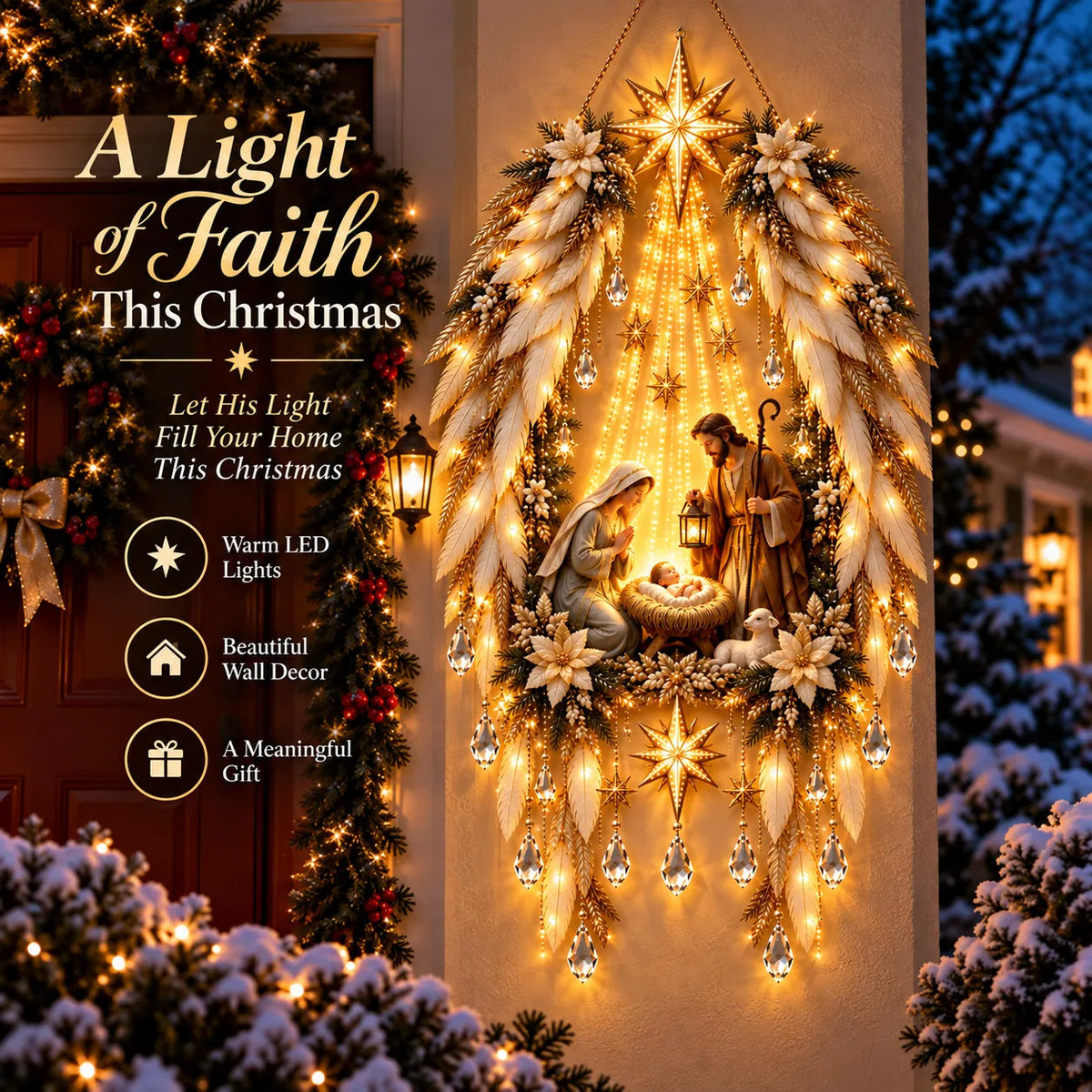 👼 Heavenly Angel Wings Nativity Light✨ – Lighted Christmas Wall Decor  ✈️