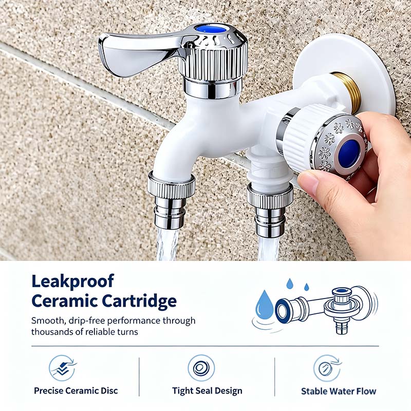 Dual Outlet Washing Machine Plastic Faucet, 1 In 2 Out Water Plastic Tap