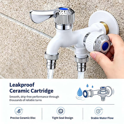 Dual Outlet Washing Machine Plastic Faucet, 1 In 2 Out Water Plastic Tap