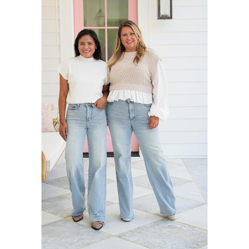 🏆LAST DAY 49% OFF💥 Vintage Wash Plus-Size Jeans -Stretchy, Straight Leg & Butt-Lifting Fit🎁