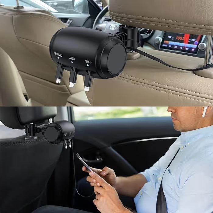 Headrest Car Charger with Retractable Cable