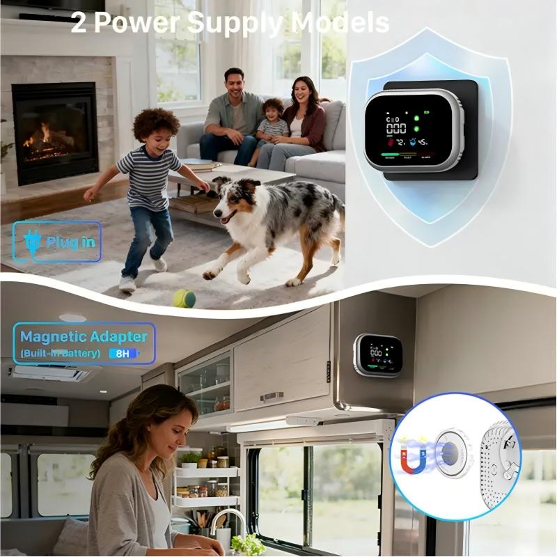 6 in 1 Smart Home Safety Detector for CO Gas Smoke Temperature and Humidity