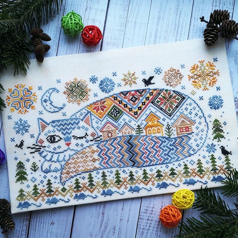 🔥Last Day 50% OFF - 🐱Winter Town Cat Cross Stitch Kit