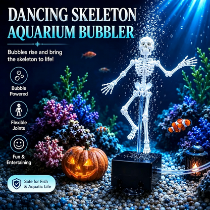 3D Printed Dancing Skeleton Aquarium Bubbler with Air Tube, Halloween Themed Fish Tank Decor, Glow-in-the-Dark Movable Skeleton Ornament, Air-Powered Aquarium Bubble Decoration, Unique Gift for Fish Tank Lovers