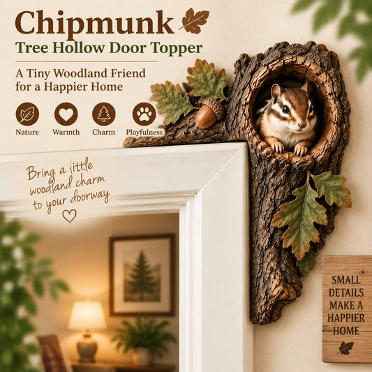 ⏰LAST DAY 60% OFF 🐿️ 3D Chipmunk Tree Hollow Door Topper | Woodland Animal Doorway Decor For Cozy Nature Homes