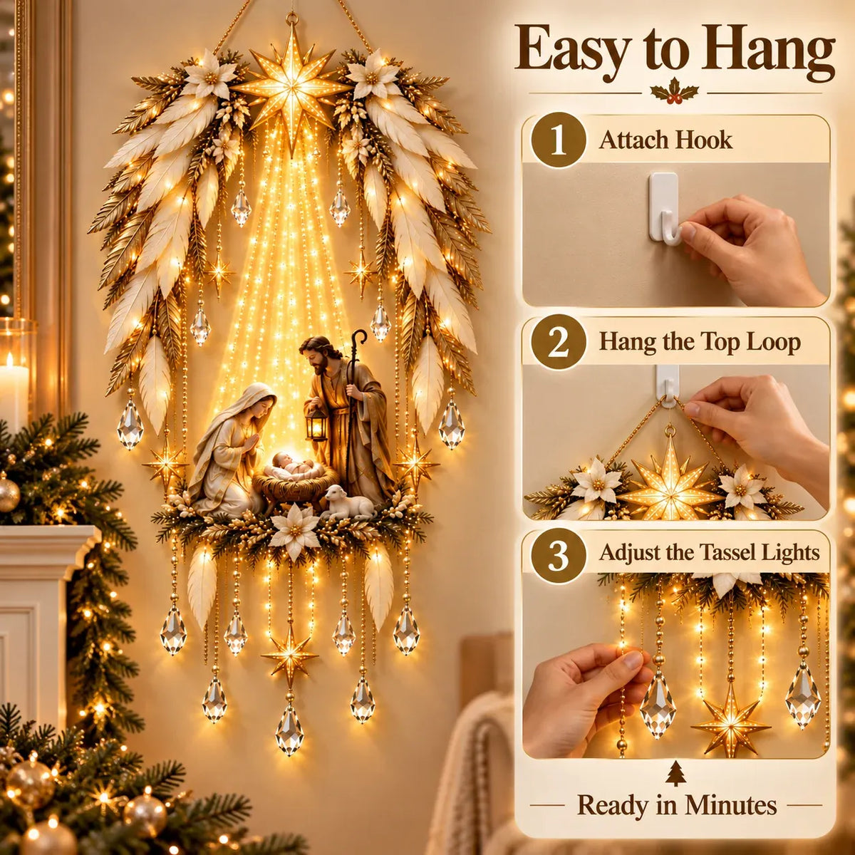 👼 Heavenly Angel Wings Nativity Light✨ – Lighted Christmas Wall Decor  ✈️