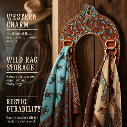 🔥LAST DAY 60% OFF 🤠Handcrafted Leather Horseshoe Wild Rag Holder | Western Scarf & Bandana Organizer