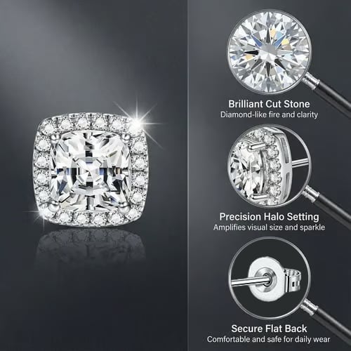 Halo Stud Earrings 4-Pack - Gold & Silver Round/Square Styles