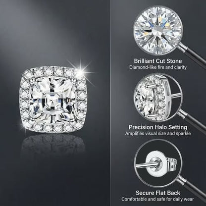 Halo Stud Earrings 4-Pack - Gold & Silver Round/Square Styles