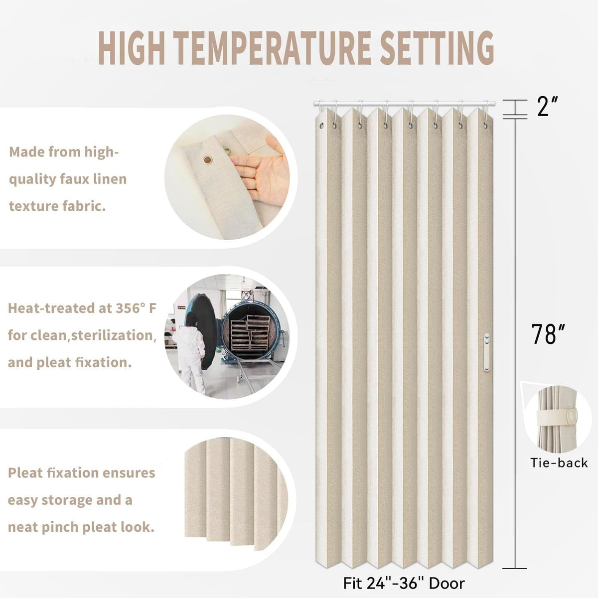 Pleated Folding Door Curtain | Accordion Room Divider with Magnetic Closure – Waterproof, No-Drill