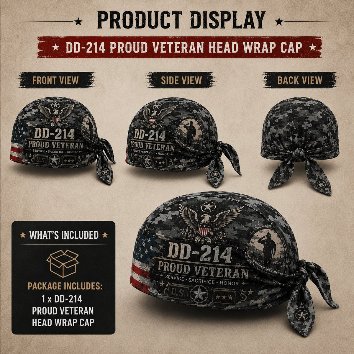 Veteran DD-214 Camouflage Print Cycling Pirate Hat / Biker Headwrap