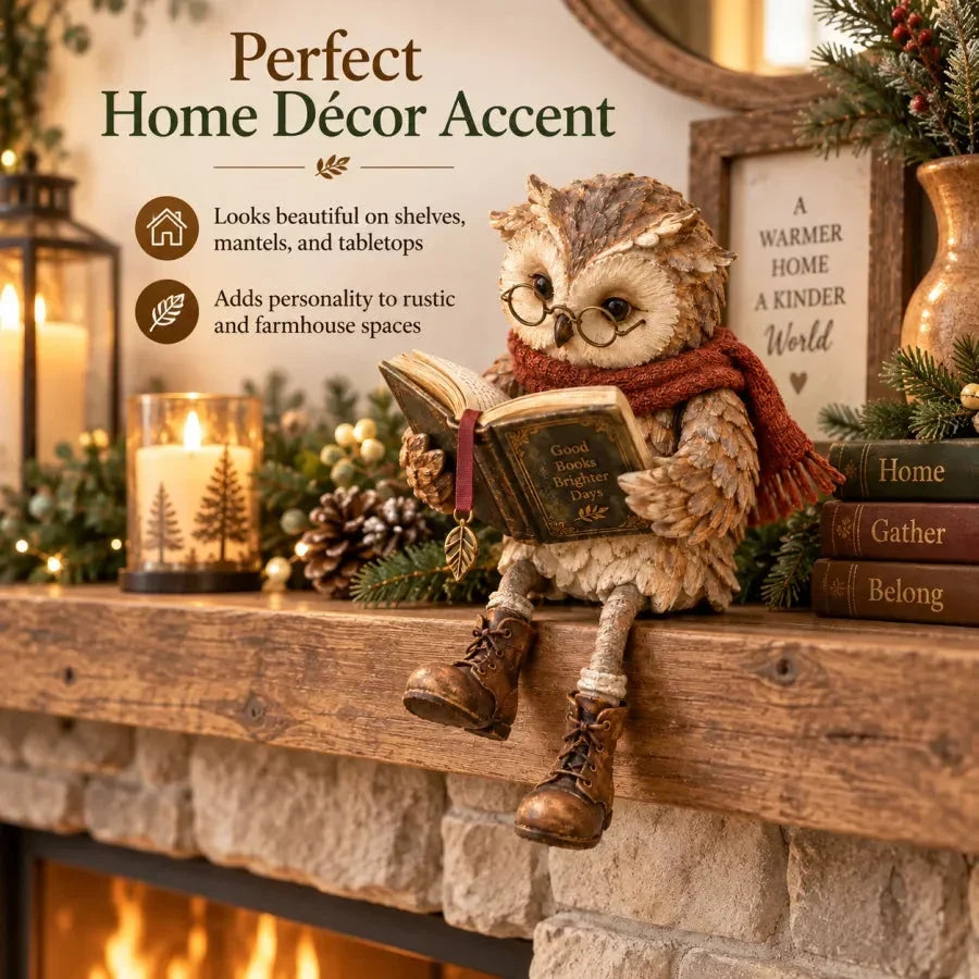 🦉📚 Reading Owl Figurine – Whimsical Book Lover Decor