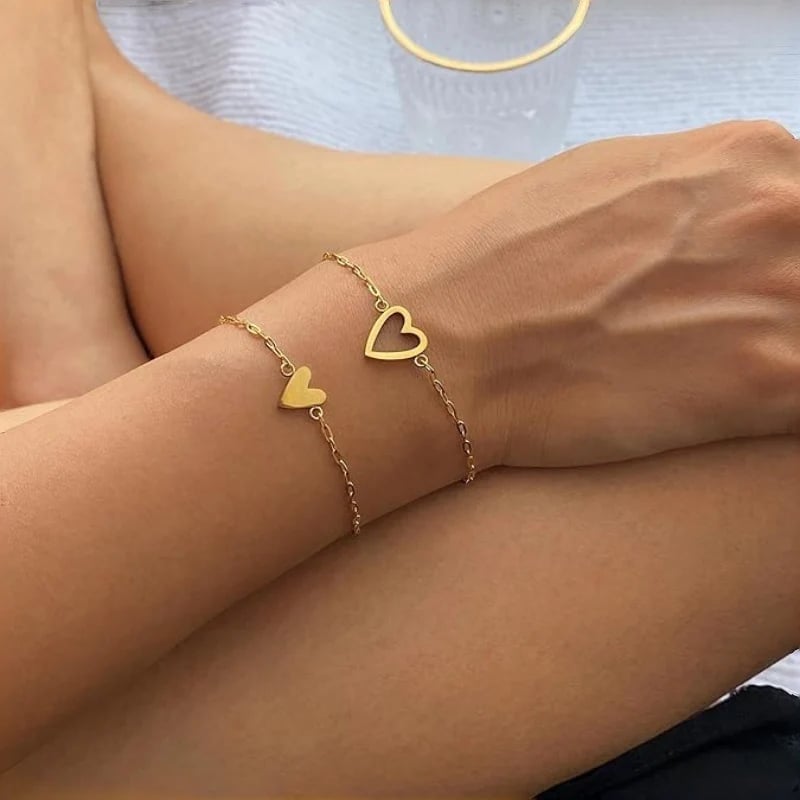 🔥Last Day 50% OFF 💖14K Gold Plated Heart Charm Bracelet Set
