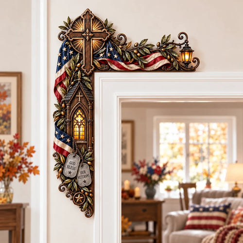 ❤️‍🔥Patriotic American Flag & Cross& Veteran Door Frame Corner Decor