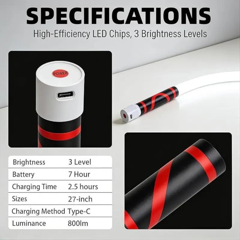 Bendable LED Flashlight Stick – 27" Flexible Rechargeable Waterproof LED Work Light, High Lumen Hands-Free Inspection Light for Car Repair, Under Hood, Garage, Mechanic, DIY, Party, Camping & Emergency Roadside