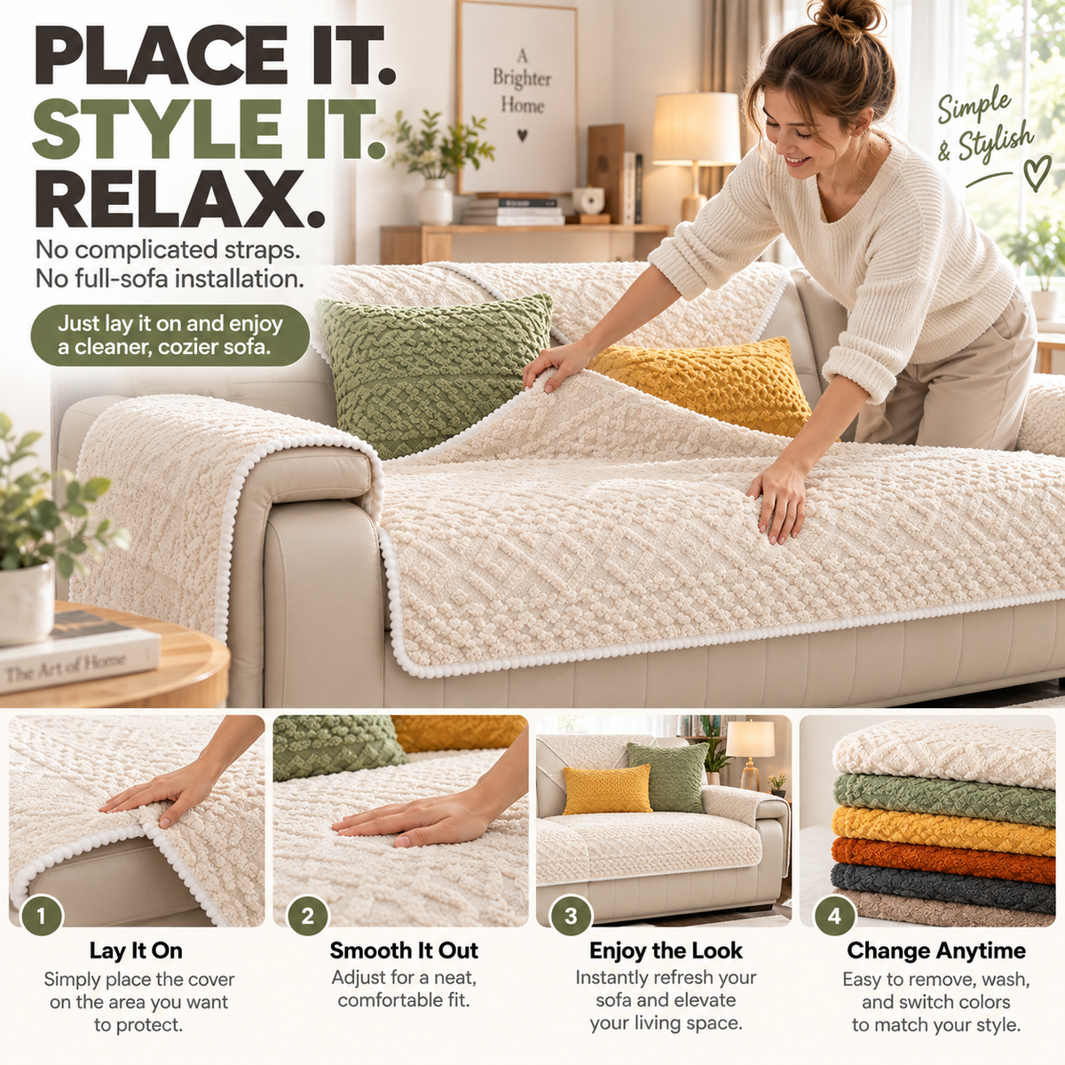🛋️ Soft Non-Slip Jacquard Sofa Cover – Washable Furniture Protector for Couch & Sectional