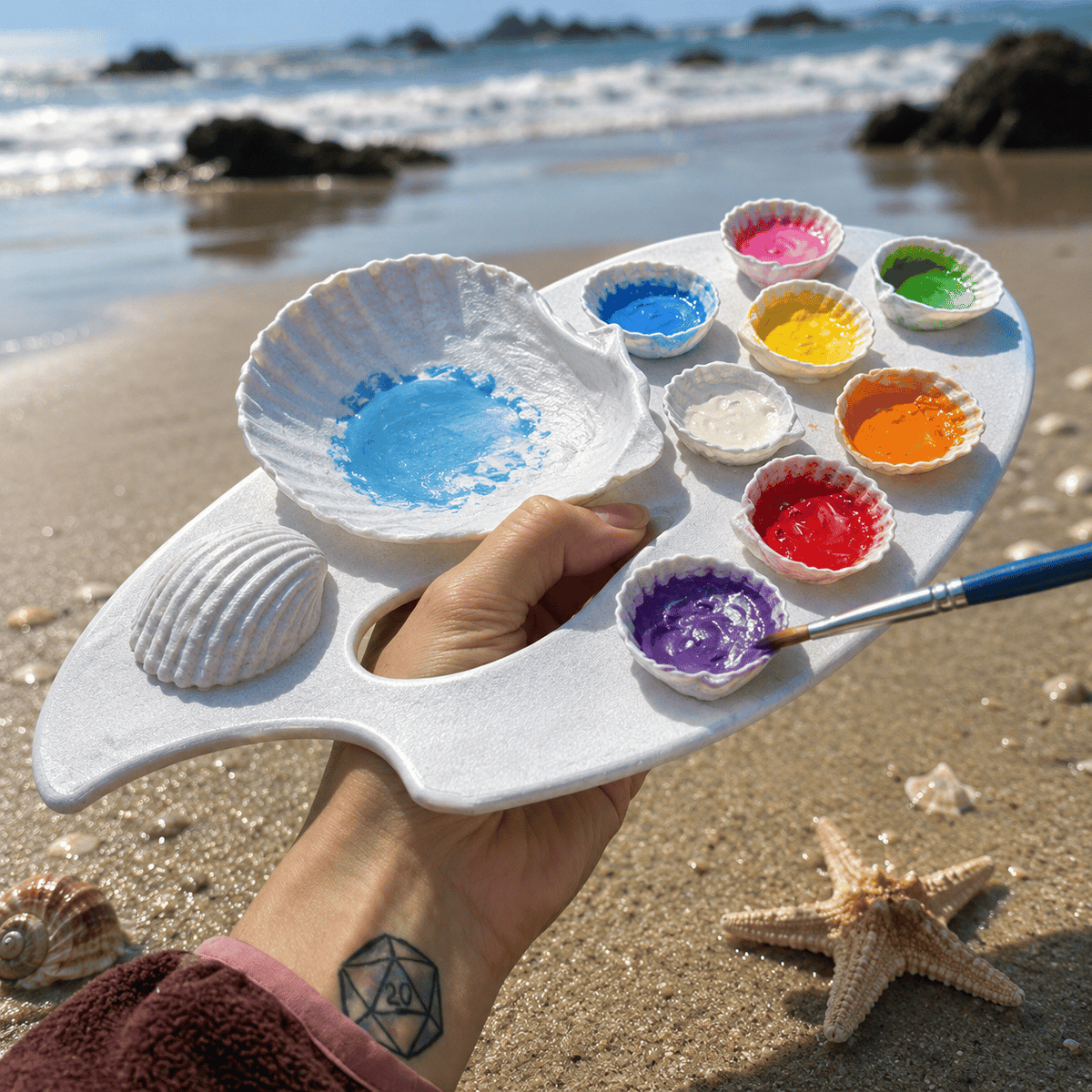 🐚🎨 3D Sea Shell Painting Palette — Aesthetic Artist Palette with Deep Wells for Acrylic, Gouache & Watercolor, Cute Shell-Shaped Mixing Tray for Desk Decor