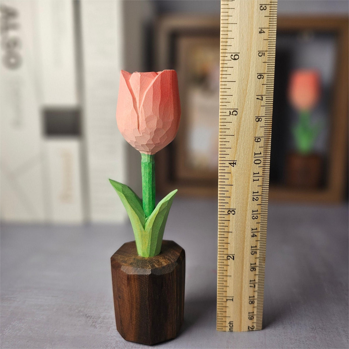 Tulip Hand-Carved Wooden Flower With Gift Box Packing
