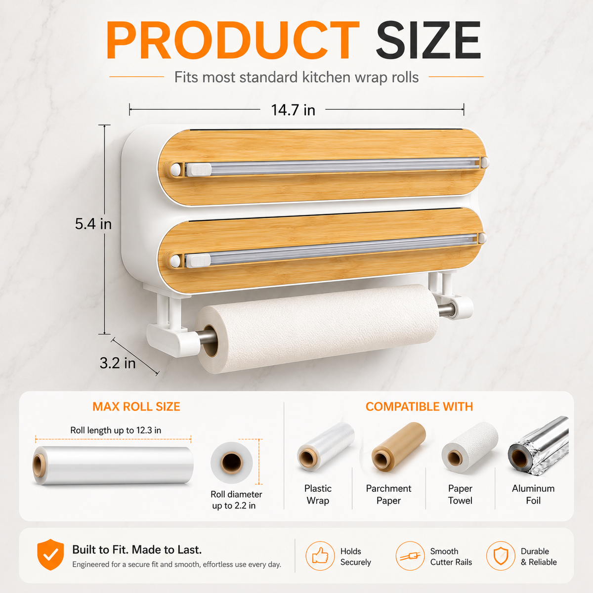 🚚 📦4-in-1 Magnetic Kitchen Wrap Dispenser with Cutters