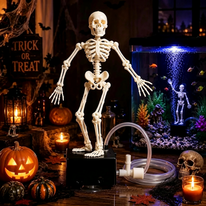 3D Printed Dancing Skeleton Aquarium Bubbler with Air Tube, Halloween Themed Fish Tank Decor, Glow-in-the-Dark Movable Skeleton Ornament, Air-Powered Aquarium Bubble Decoration, Unique Gift for Fish Tank Lovers