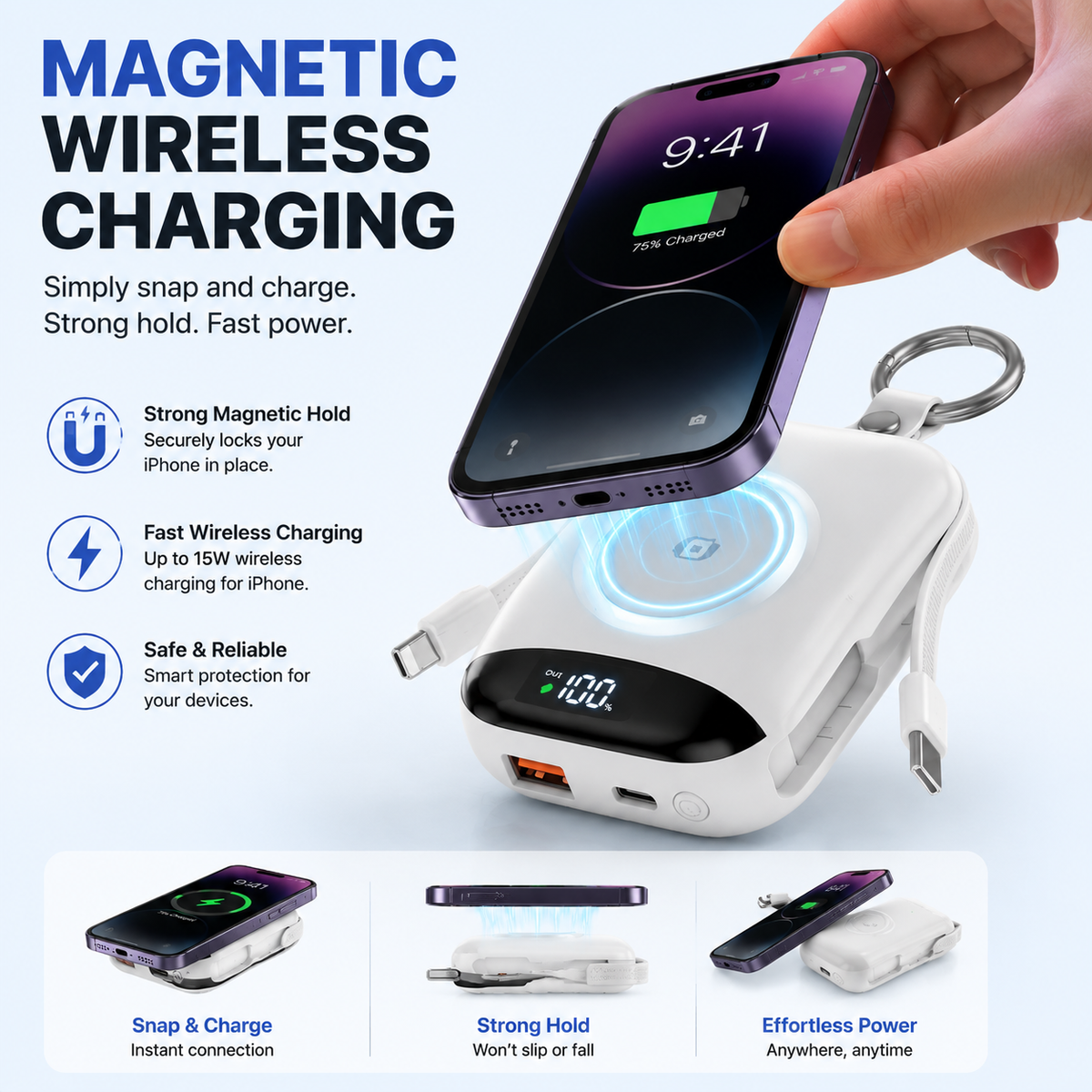 🔥 LAST DAY 50% OFF-🔋 10,000mAh 3-in-1 Magnetic Power Bank with Built-In Cables