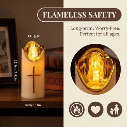 🕯️Flameless Pillar LED Candle with Gold Cross✝️Set of 2