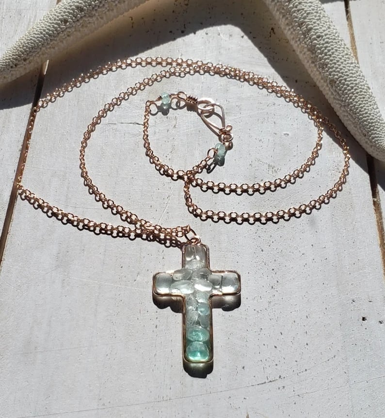 Sea Glass Cross Necklace