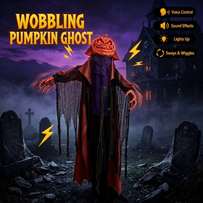 6.6FT Halloween Pumpkin Ghost with Red Glowing Eyes, Plays Sounds & Swings