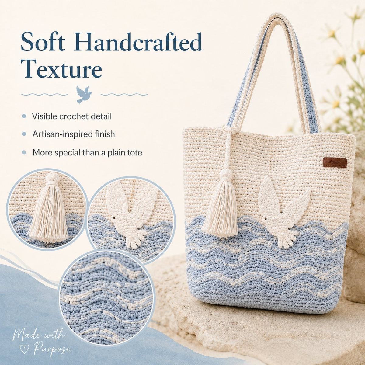 🔥Last Day 49% OFF - ✝️Handcrafted Faith-Inspired Dove Crochet Shoulder Bag