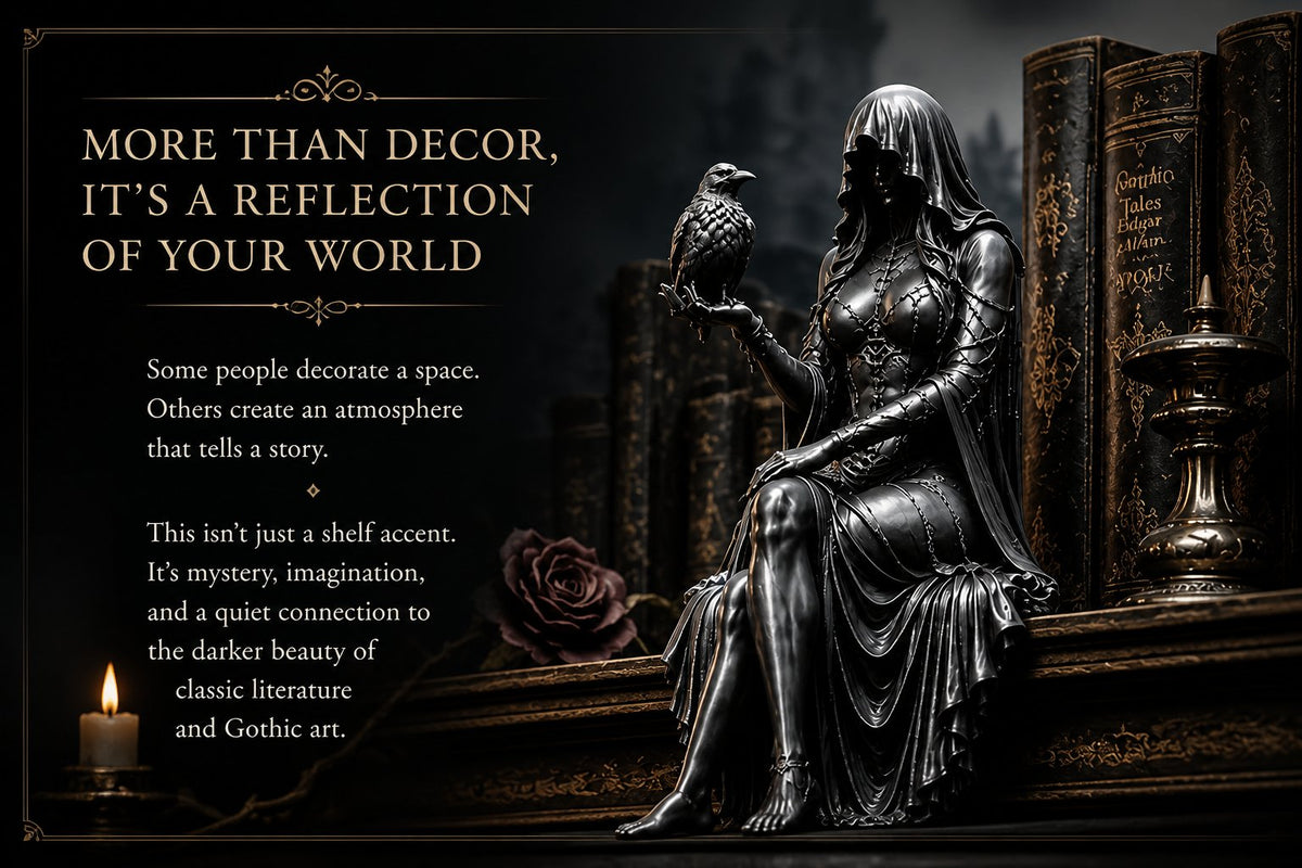 🖤 Gothic Raven Shelf Sitter Statue – A Symbol of Mystery, Wisdom & Dark Elegance