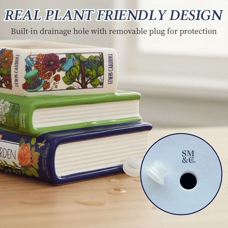 🔥LAST DAY 49% OFF - 📚Whimsical Stacked Book Planter with Drainage Hole