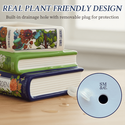🔥LAST DAY 49% OFF - 📚Whimsical Stacked Book Planter with Drainage Hole