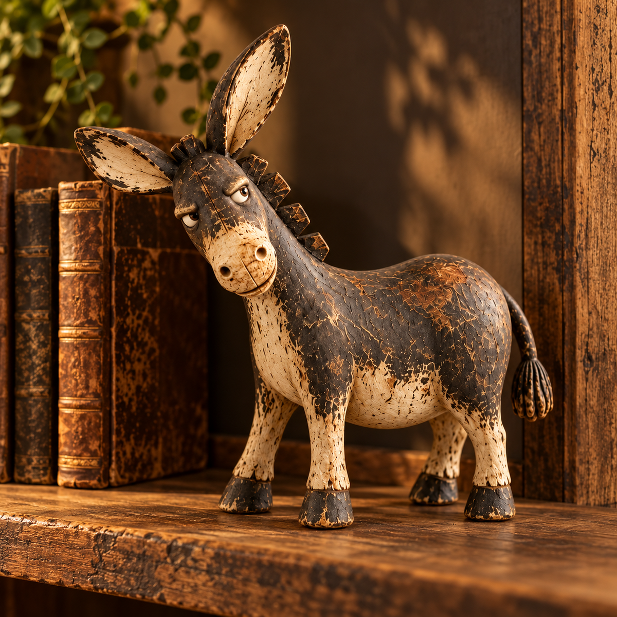 Judgmental Donkey – Funny Side-Eye Figurine with Rustic Vintage Wood Finish