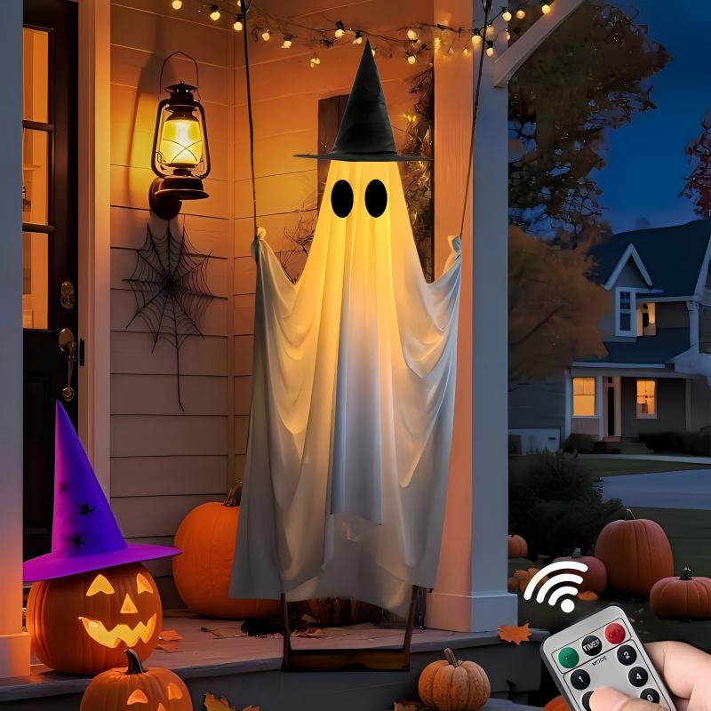Large Glowing Halloween Ghost with Swing Hanging Decor for Porch and Yard