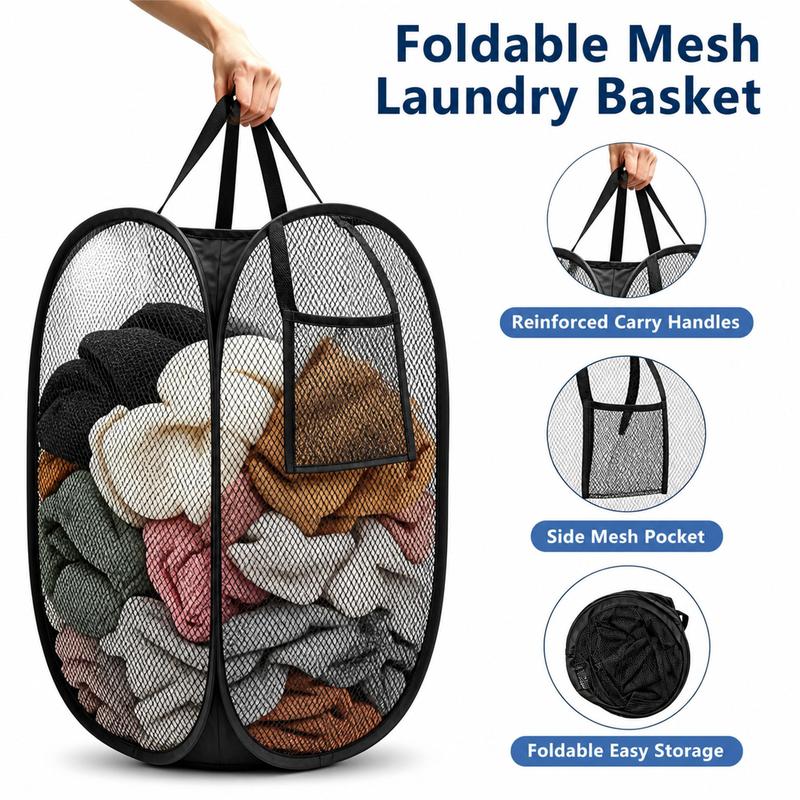🔥🧺Foldable Pop‑Up Mesh Laundry Basket｜Large Capacity & Space‑Saving